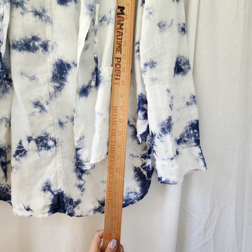 Rachel Zoe 100% linen blue white tie dye hoodie shacket S coastalgrandma Resort - Picture 7 of 11